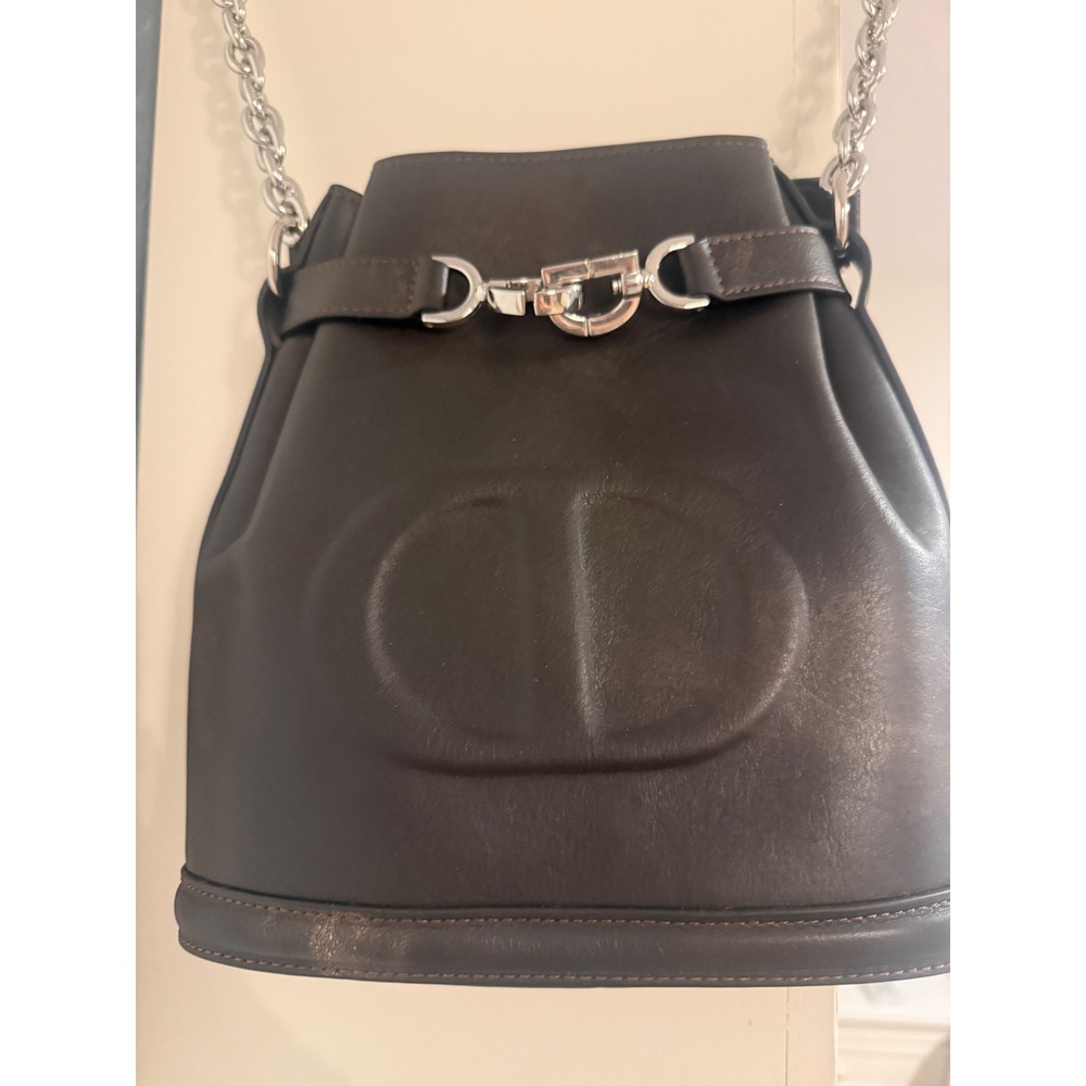 High fashion Bucket Bag Brown Logo Silver Hardware shoulder or Crossbody
